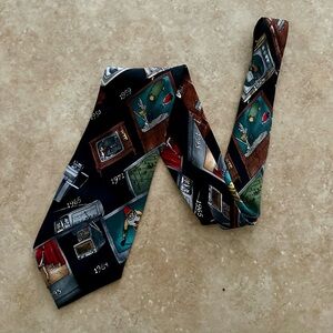 Nicole Miller 1995 Multicolored Television Through The Ages Print Silk Tie